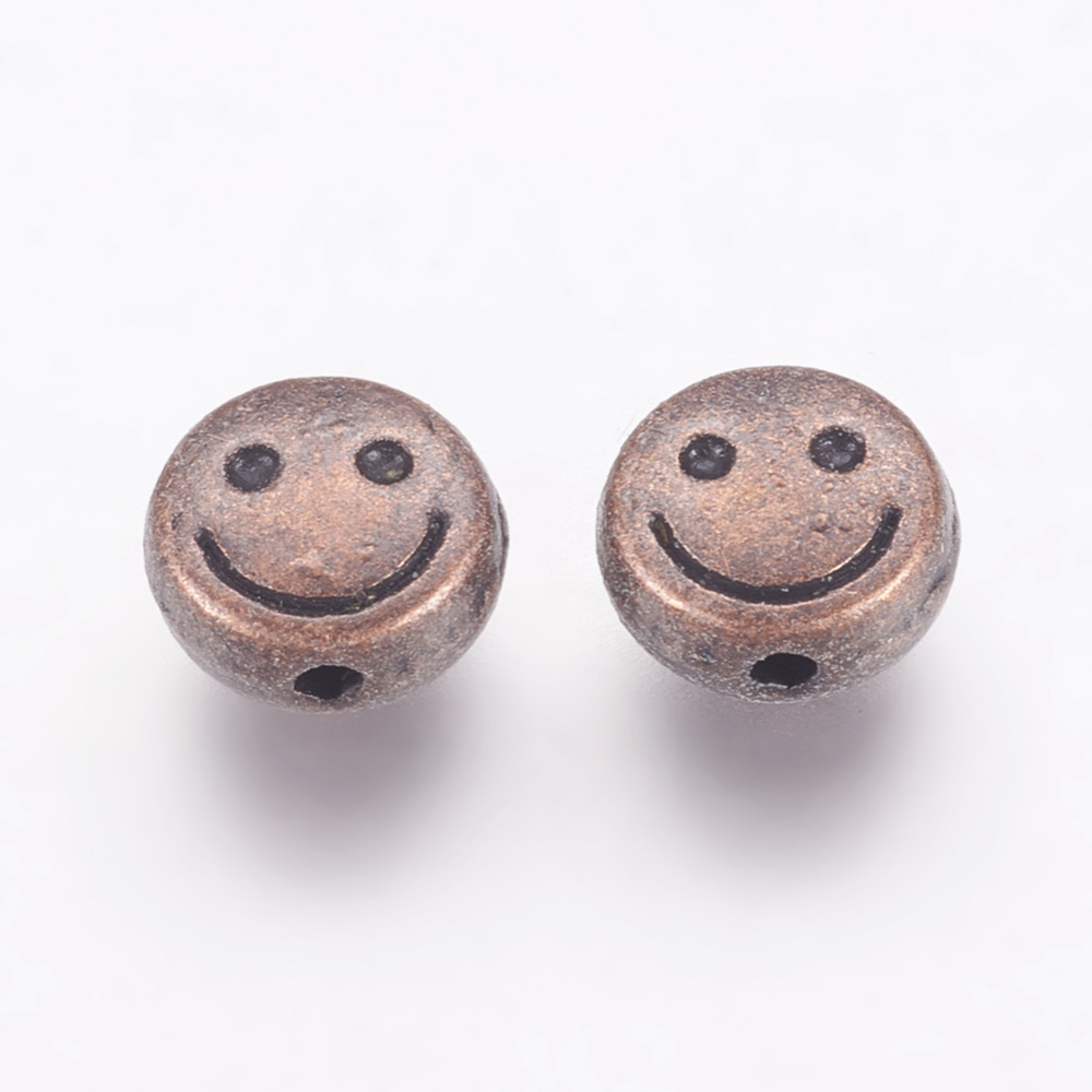 Kolečko se smajlíkem, korálek staroměděný, kovový, 10 ks