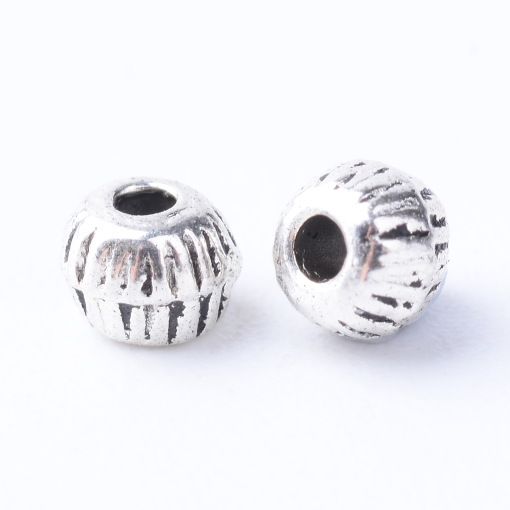 Kuličky s rýhami, 3 mm, starostříbrné, kovové, 100 ks