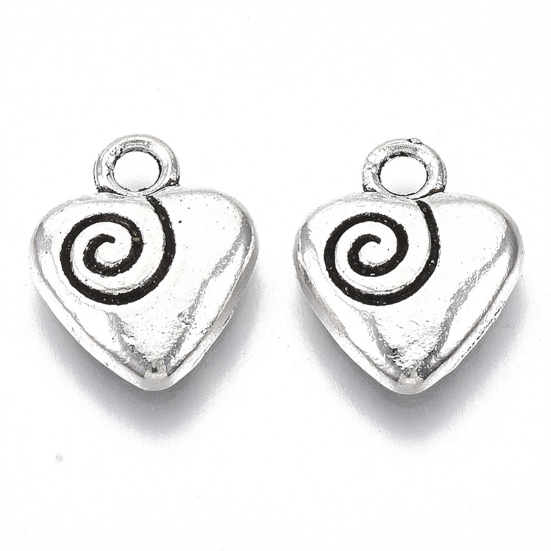 Srdíčko se spirálkou, přípvěsek starostříbrný, kovový, 10 ks