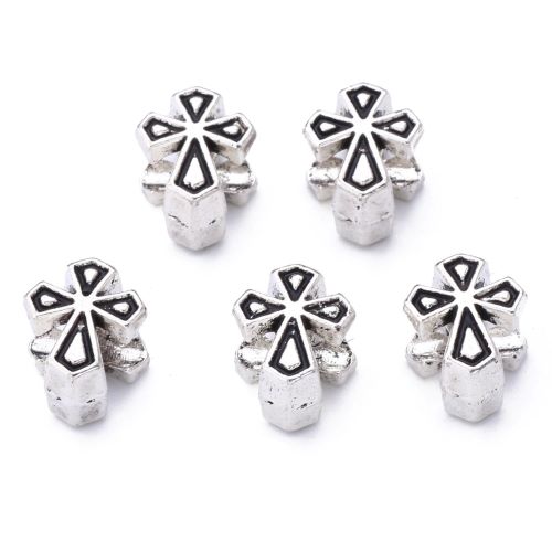 Křížek, korálek s velkým otvorem, starostříbrný, kovový, 10 ks