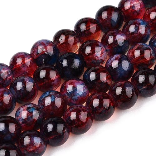 Kuličky skleněné, imitace opalitu, červeno modré, 6 mm, návlek