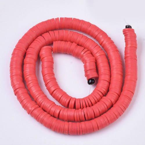 Heishi polymerové, červené, 8 mm, návlek