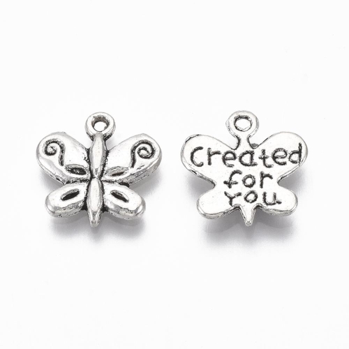 Motýlek s nápisem CREATED FOR YOU, přívěsek starostříbrný, kovový, 50 ks