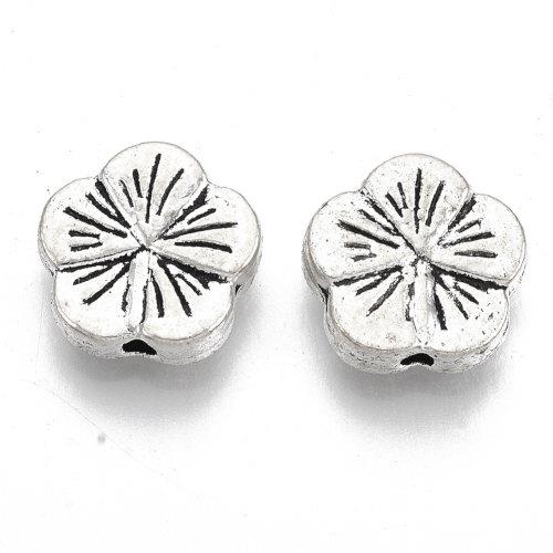 Kytička pětilistá, plochá, korálek starostříbrný, kovový, 50 ks