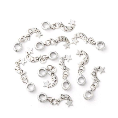 Soudek s měsícem a hvězdičkami, starostříbrný, kovový, 10 ks