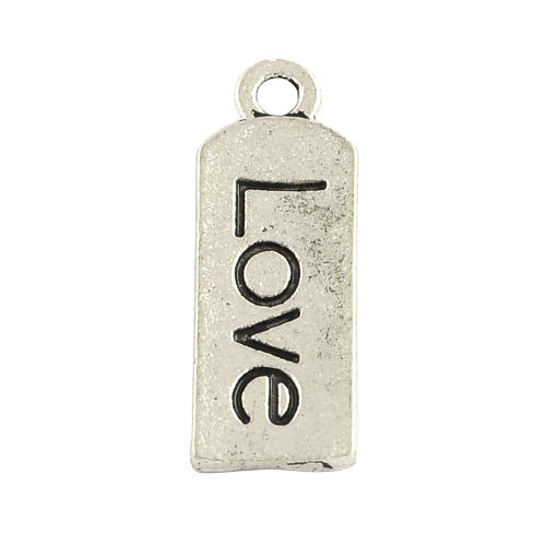 Přívěsek s nápisem LOVE, kovový, starostříbrný přívěsek 10 ks