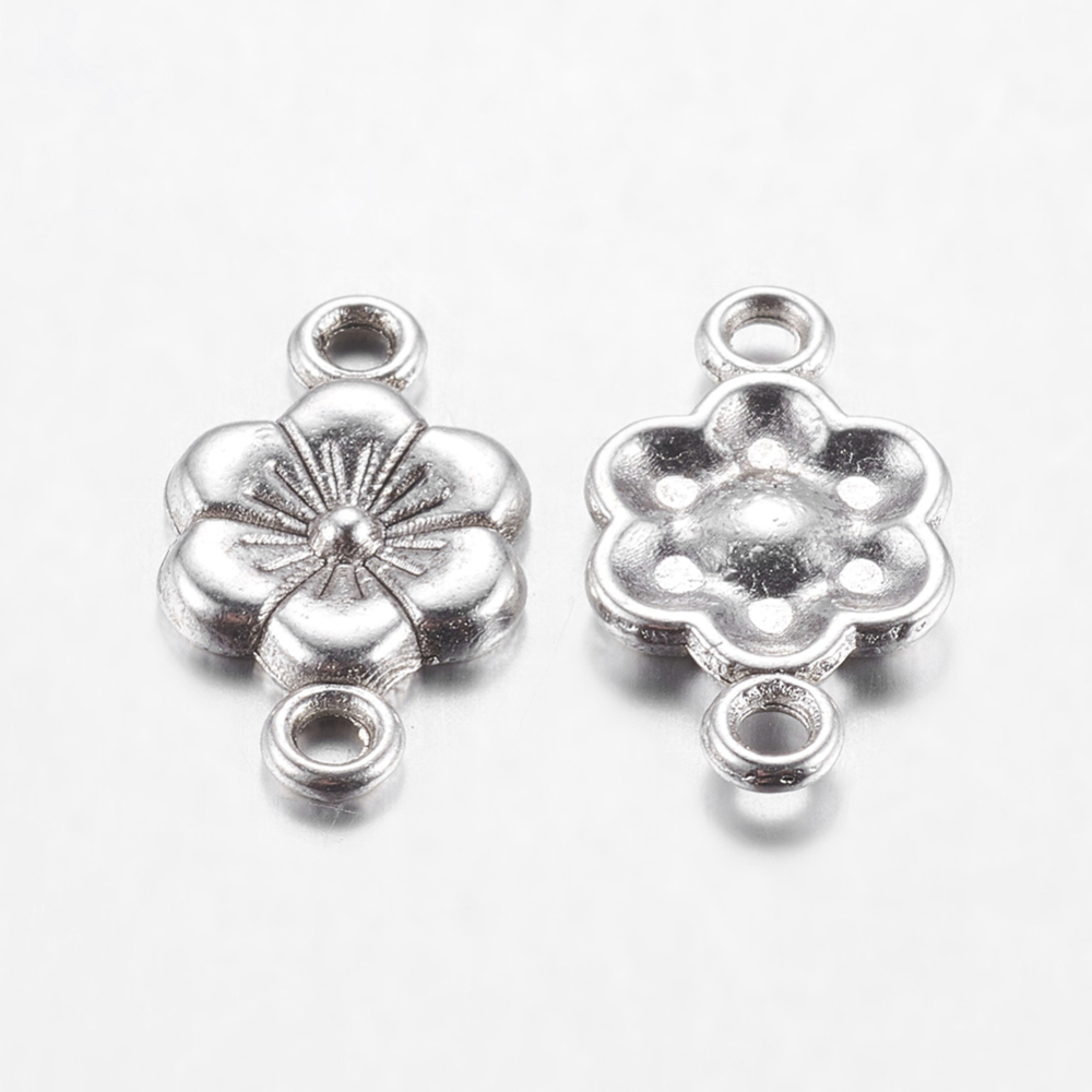 Kytička, přívěsek se dvěma očky, starostříbrný, kovový, 10 ks