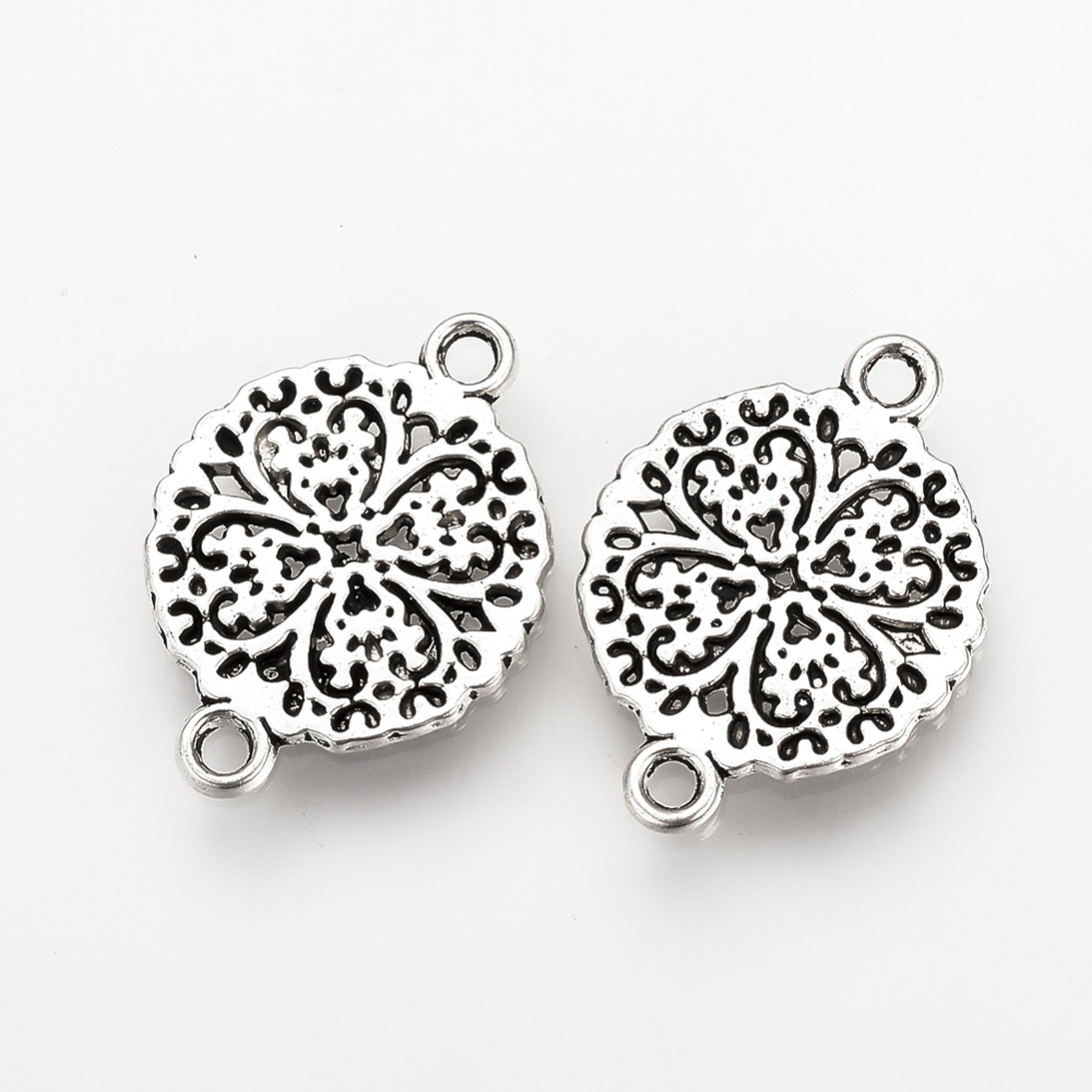 Kolečko filigránové 18 mm, přívěsek se dvěma očky, starostříbrný, kovový, 10 ks