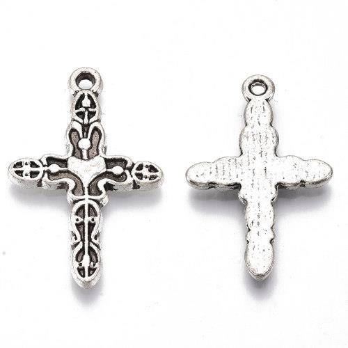 Křížek se srdíčkem 34 x 22, přívěsek starostříbrný, kovový, 10 ks