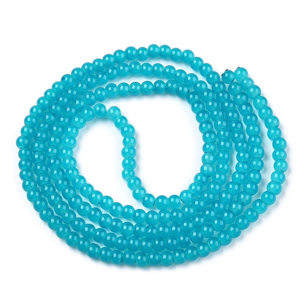 Kuličky skleněné, imitace jadeitu, tyrkysové, 5 mm, návlek