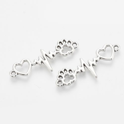 Tlukot srdce s tlapkou a srdíčkem, přívěsek kovový, starostříbrný, 10 ks