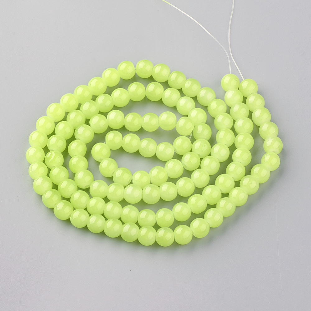 Kuličky skleněné, imitace jadeitu, zeleno žluté, 5 mm, návlek