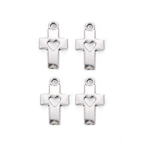 Křížek se srdíčkem 19x10, starostříbrný, kovový přívěsek, 10 ks