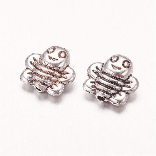 Včelka, starostříbrný, kovový korálek, 10ks