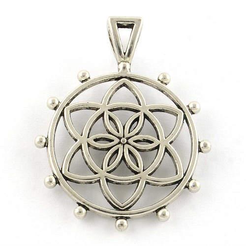 Květ života v kolečku, přívěsek starostříbrný, kovový, 1 ks