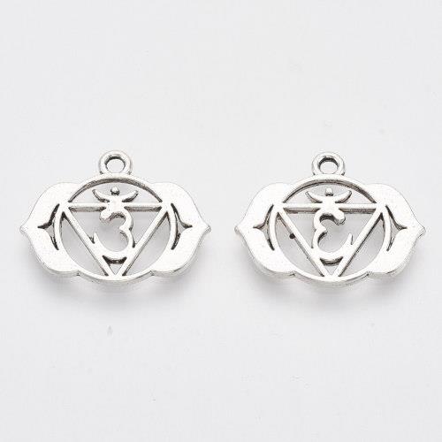 Chakra ajna, přívěsek s jedním očkem, starostříbrný, kovový, 10 ks