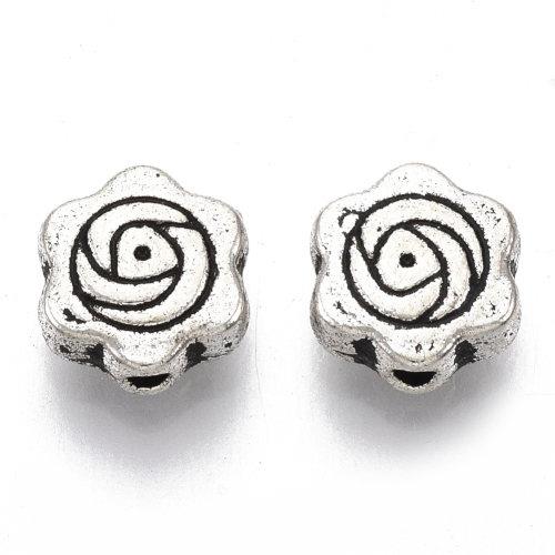 Růžička 8x7, korálek starostříbrný, kovový, 10 ks