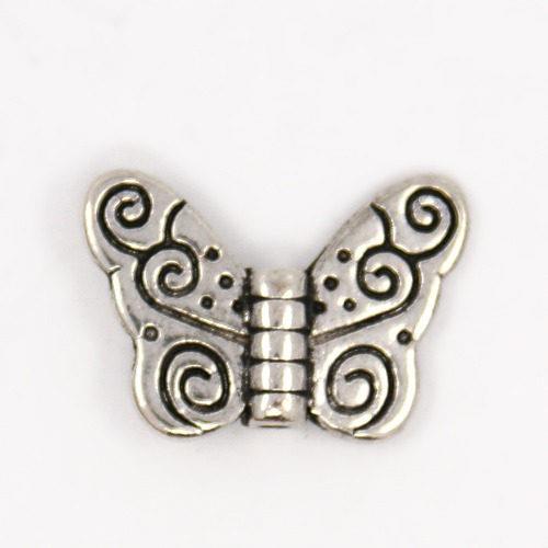 Motýlek se spirálkami, starostříbrný, kovový korálek, 50 ks