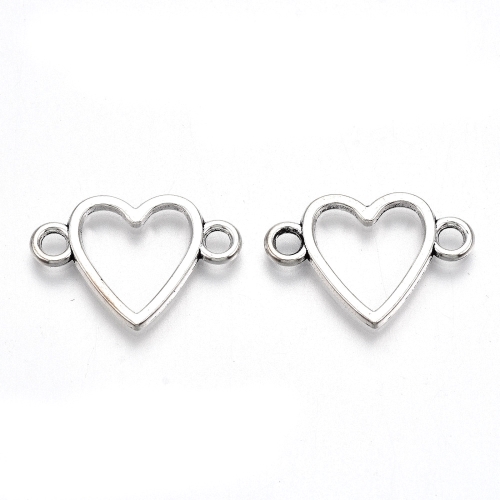 Srdíčko, obrys se dvěma očky, přívěsek kovový, starostříbrný, 10 ks