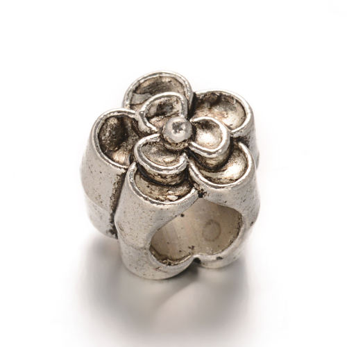 Kytička s velkým otvorem, korálek kovový, starostříbrný, 10 ks