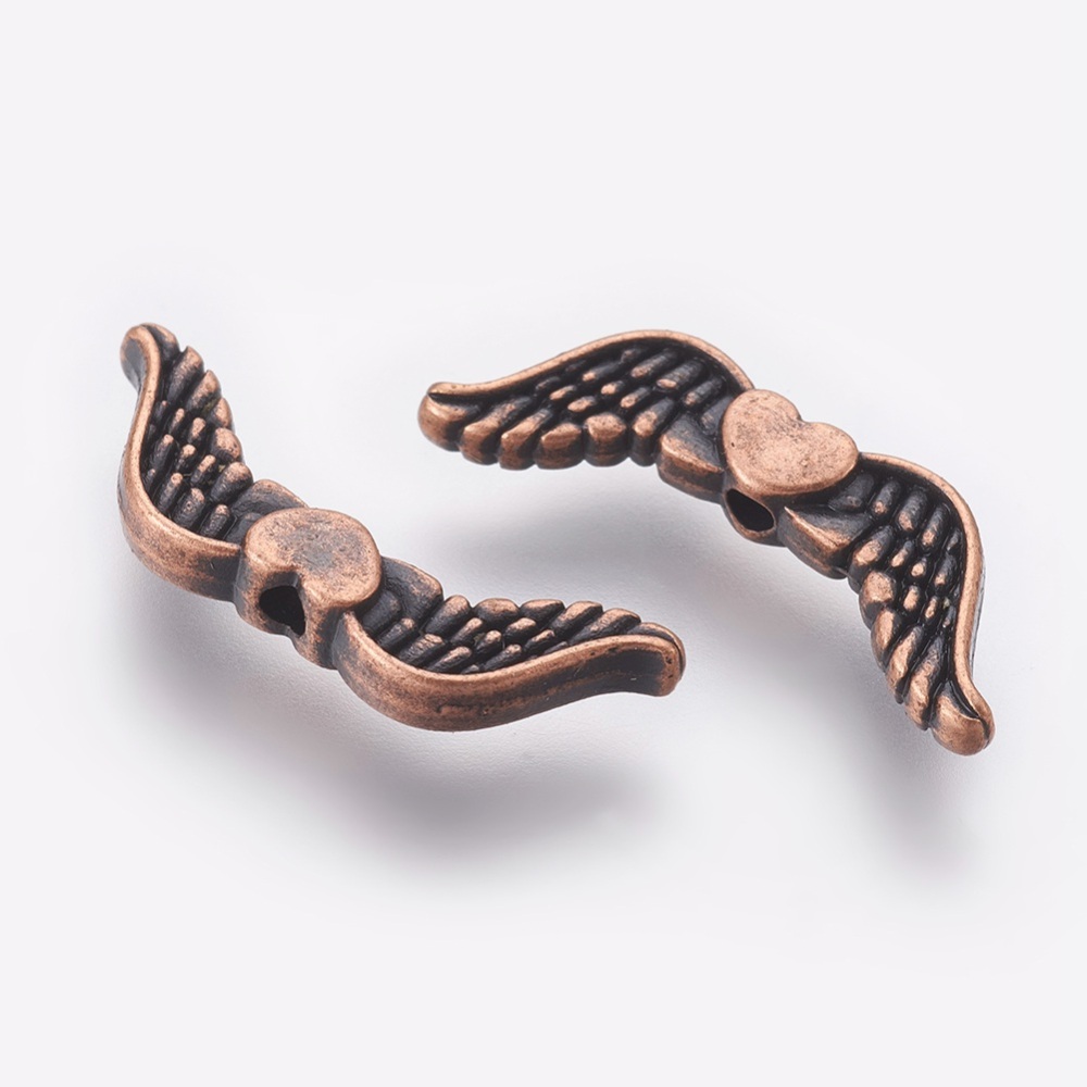 Andělská křídla se srdíčkem, korálky staroměděné, kovové, 50 ks