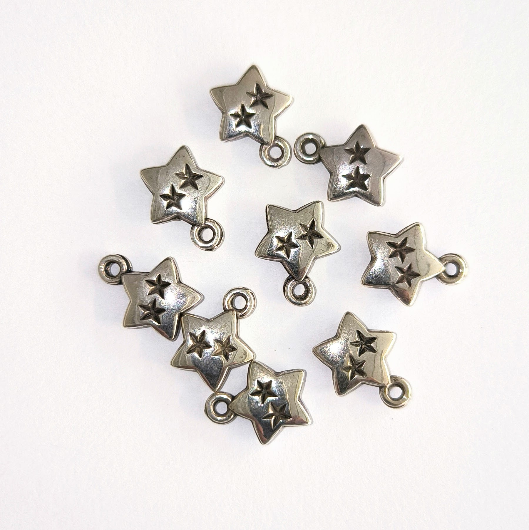 Hvězdička s hvězdičkami, přívěsek akrylový, starostříbrný, 10 ks