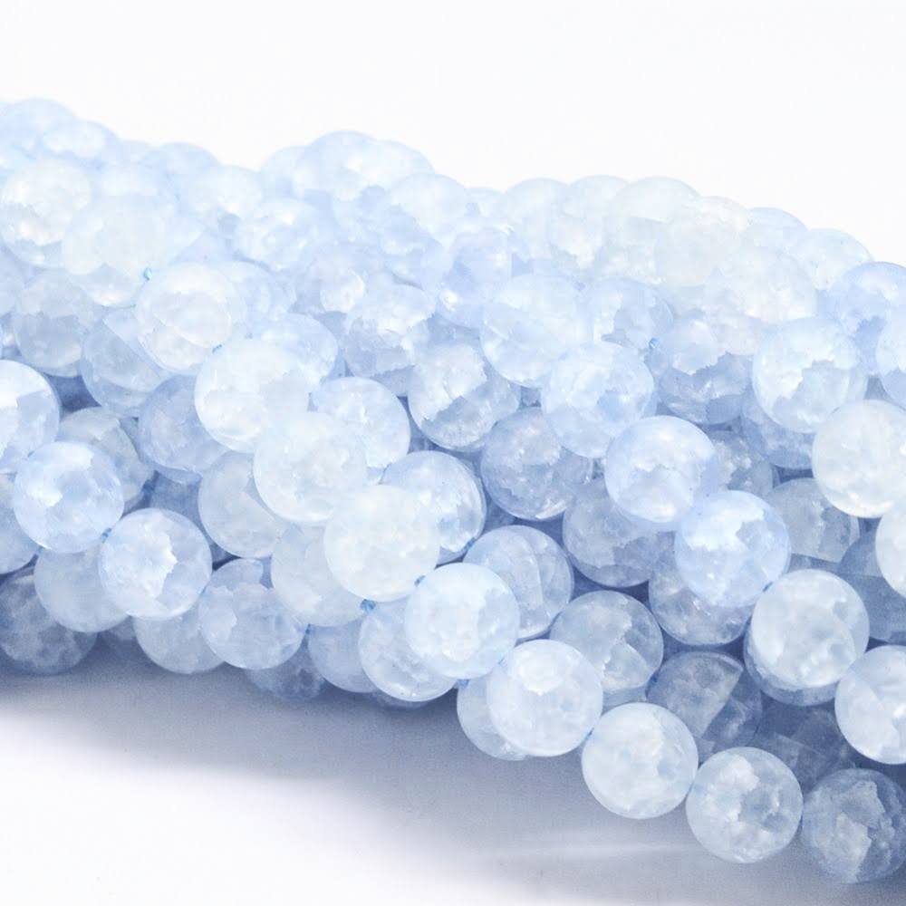 Křišťál popraskaný světle modrý s frost efektem - kuličky 8 mm - 3 návleky