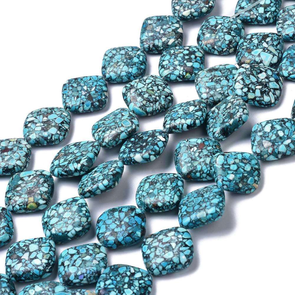 Tyrkys mramorovaný - kosočtverec, 23 x 23 mm, návlek