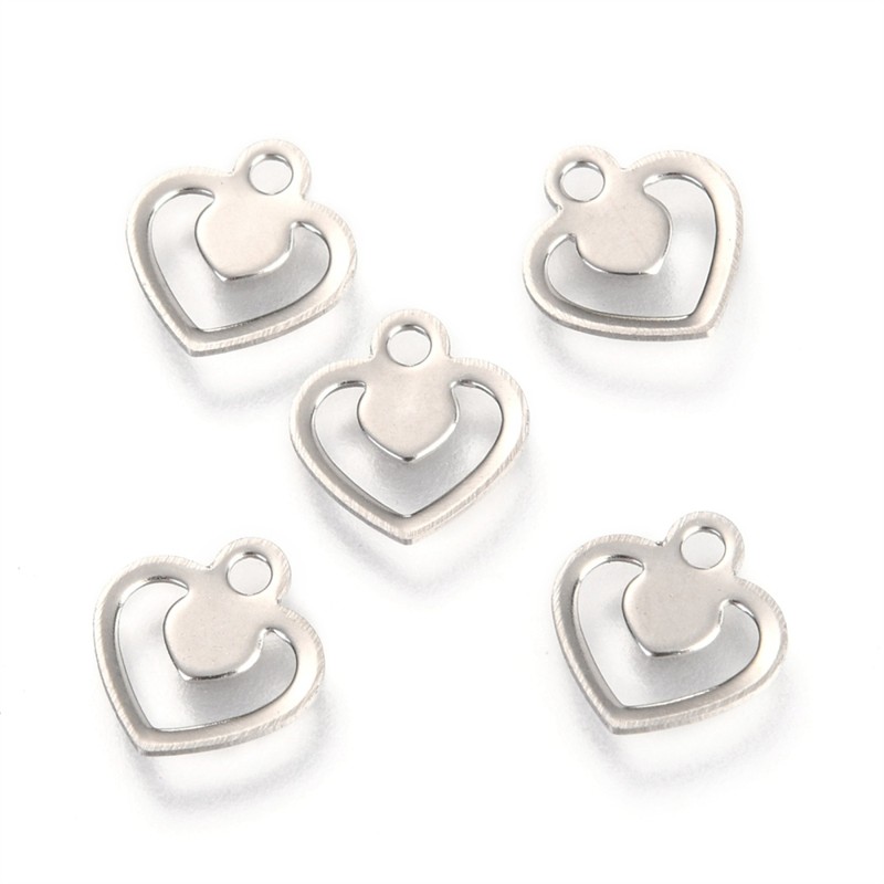 Srdíčko se srdíčkem, přívěsek z chirurgické oceli, 10 ks