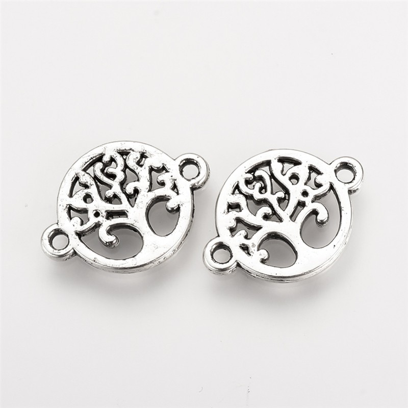 Strom života se dvěma očky, přívěsek, kovový, starostříbrný, 50 ks