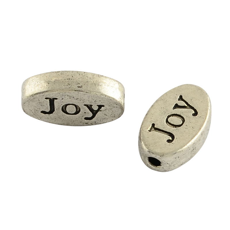 Oválek s nápisem JOY, starostříbrný, kovový, 10 ks
