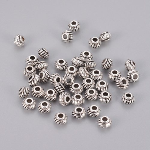 Rondelka pruhovaná 6x4, korálek starostříbný, kovový, 10 ks