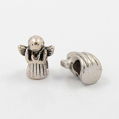 Andílek se složenýma rukama, korálek s velkým otvorem, kovový, starostříbrný, 10 ks