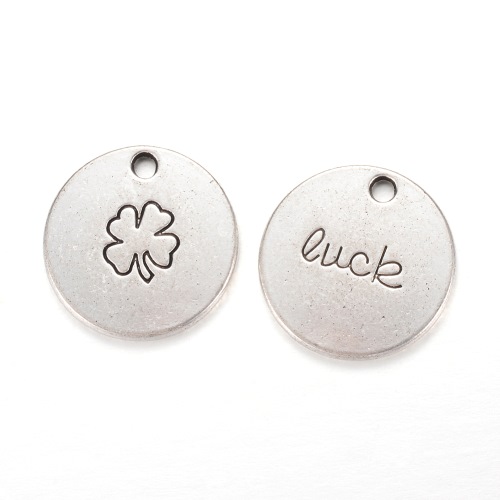 Kolečko se čtyřlístkem, přívěsek kovový, starostříbrný, 10 ks