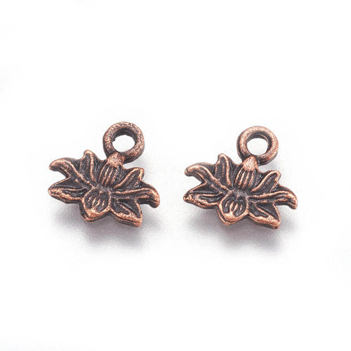 Lotosový květ malý, staroměděný, kovový přívěsek, 50 ks