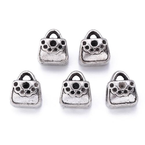 Kabelka, korálek s velkým otvorem, starostříbrný, kovový 10 ks