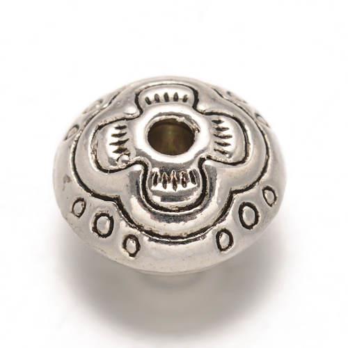 Disk zdobený, korálek starostříbrný, kovový, 50 ks