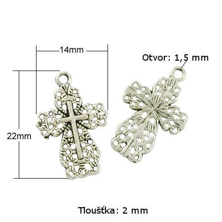Křížek krajkový, starostříbrný, kovový, 10 ks