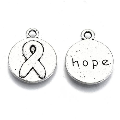 Kolečko se stužkou naděje a nápisem HOPE, přívěsek starostříbrný, kovový, 10 ks