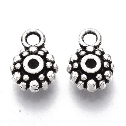 Kytička s kuličkami a očkem, korálek starostříbrný, kovový, 10 ks