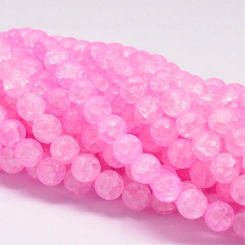 Křišťál popraskaný růžový s frost efektem - kuličky 8 mm, návlek
