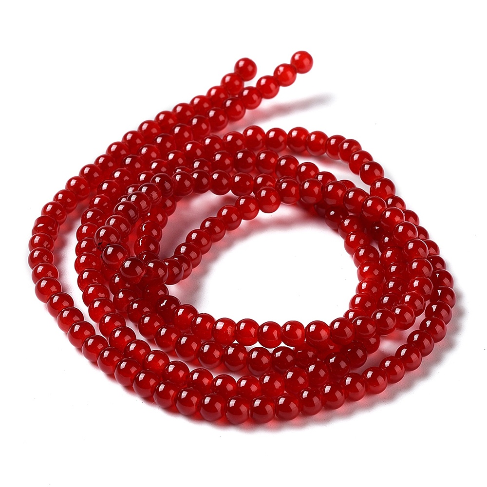 Kuličky skleněné, imitace jadeitu, červené, 5 mm, návlek