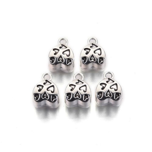 Srdíčko s očkem, korálek starostříbrný, kovový, 10 ks