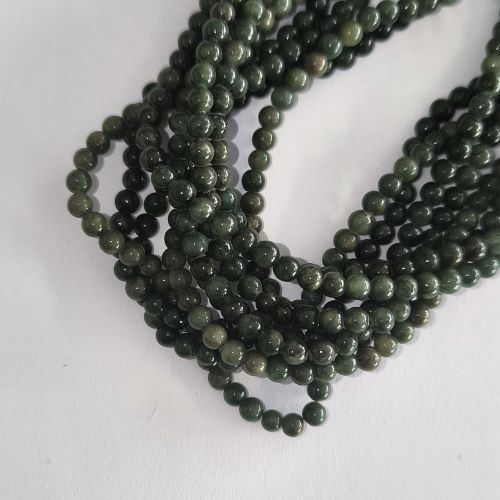 Jadeit olivový, kuličky, 4 mm, návlek