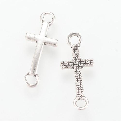 Křížek malý se dvěma očky, přívěsek starostříbrný, kovový, 50 ks