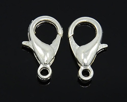 Karabinka postříbřená včetně protikroužku, 12 mm, 10 ks