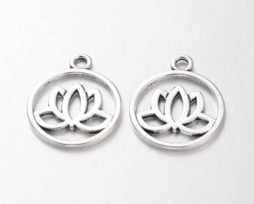 Lotosový květ v kolečku, starostříbrný přívěsek, 10ks
