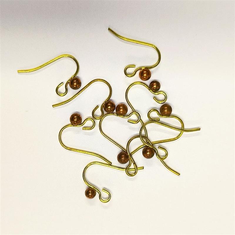 Náušnicové zapínání, dívčí afroháčky s kuličkou, mosazné, 50 ks