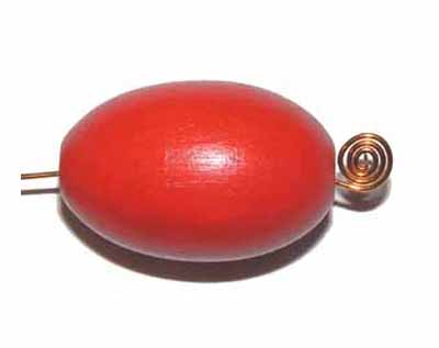 Oliva červená, dřevěná, 18 x 12 mm, 10 ks