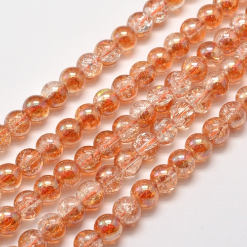 Křišťál popraskaný, lososový, s pokovem, 6 mm, návlek